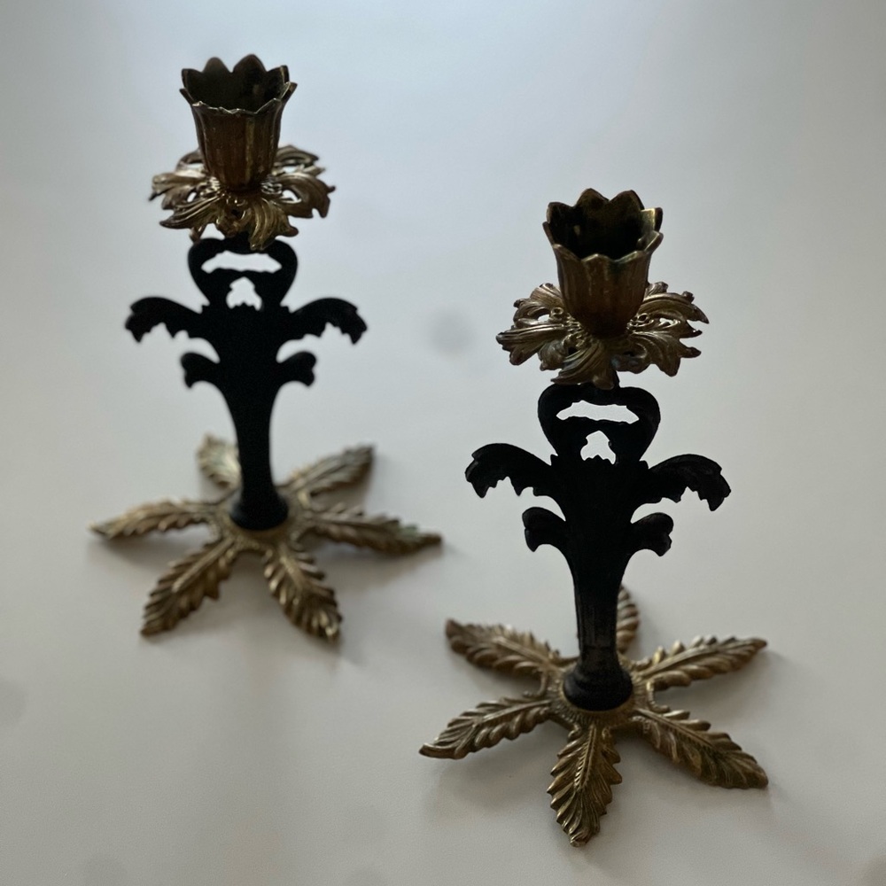 Vintage Virginia Metalcrafters Iron & Bronze Candle Holders - Pair